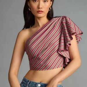 NWT Anthropologie Maeve One Shoulder Ruffle Striped Top XL